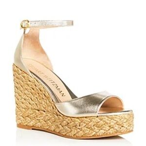NWT Stuart Weitzman Gold Espadrille Platform Wedge Sandals Sz 7.5B
